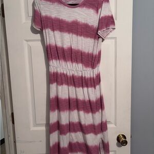 Old Navy Pink and White Striped Midi Dress